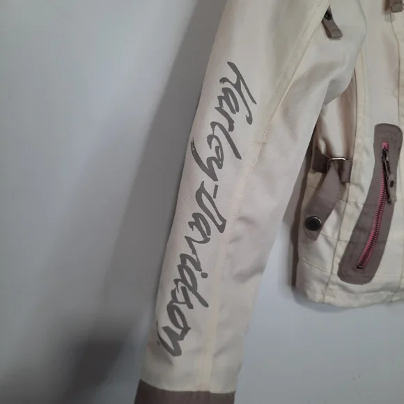 Harley Davidson Riding Gear Jacket Cream Tan Pink Womens Size XS Full Zipper - Picture 2 of 15